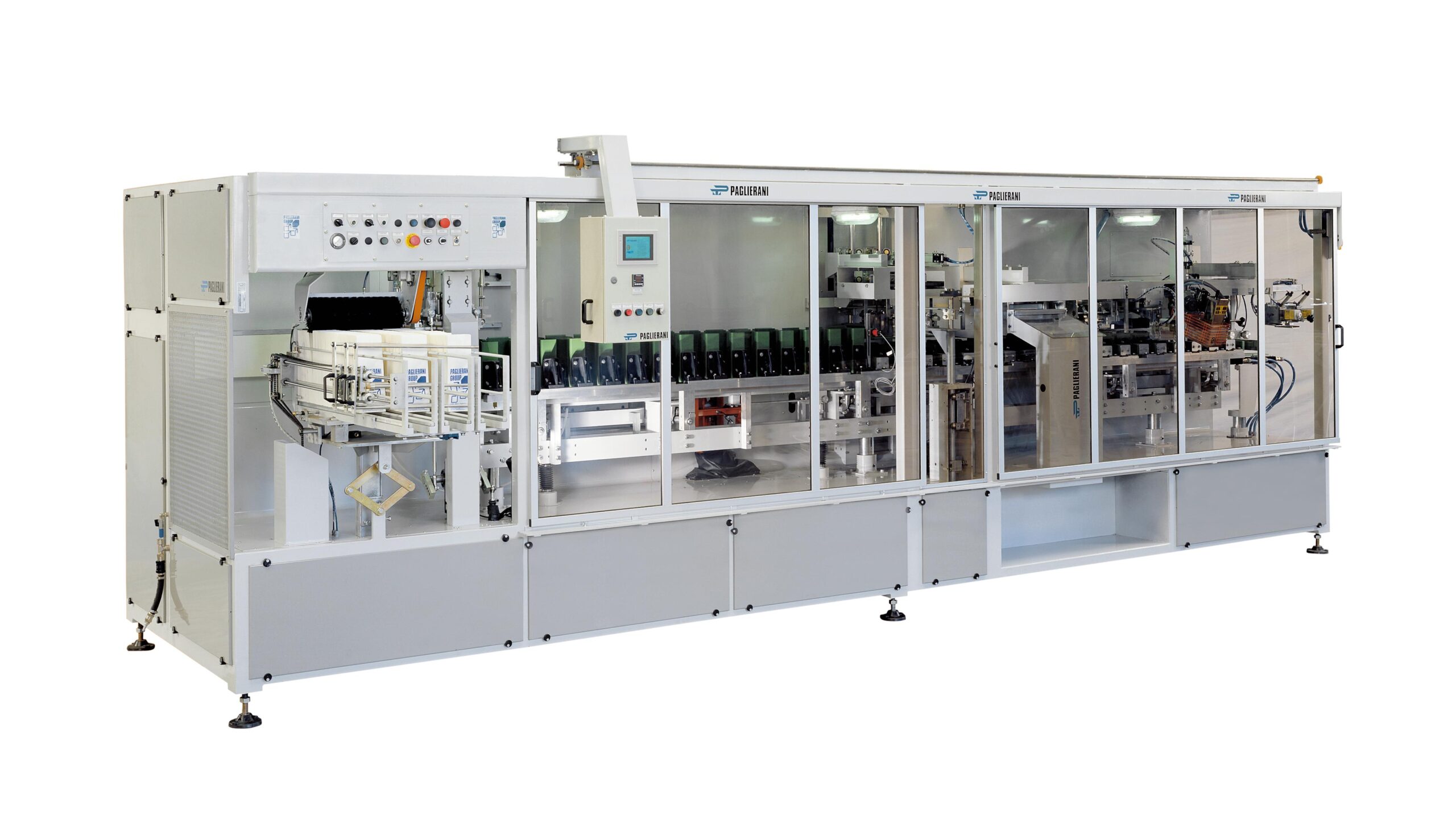 Csomagológép 500 g-tól 5 kg-ig terjedő előreformázott papírzacskókhoz.