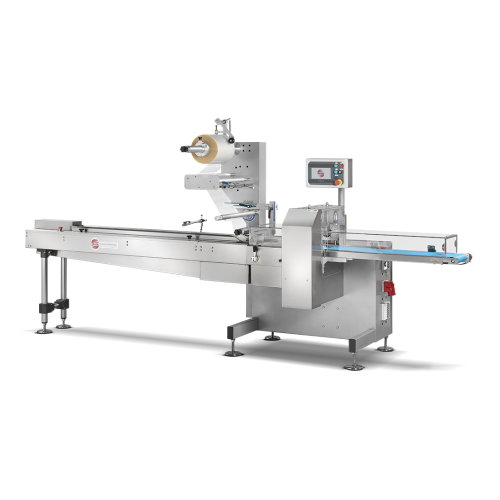 Horizontal flow-pack solution for flexible wrapping material