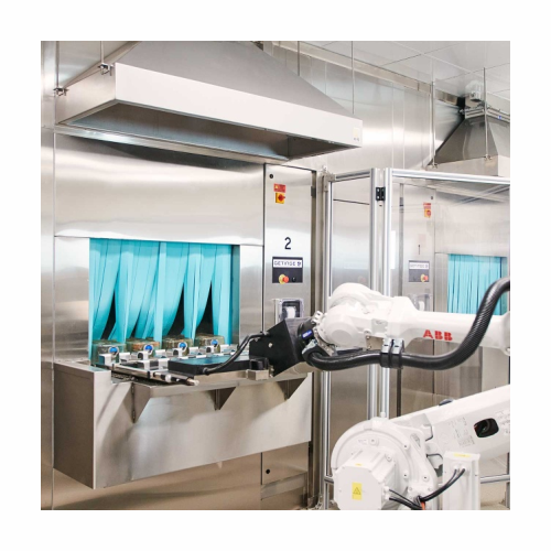 Robotický manipulační systém s klecí pro tunelové myčky