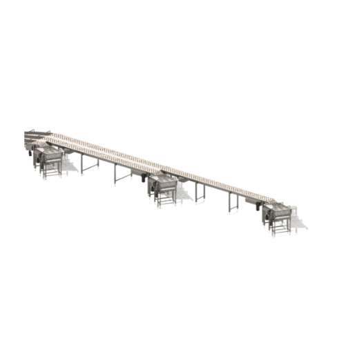 Distribuce výrobků po dráze pro velkokapacitní baličky