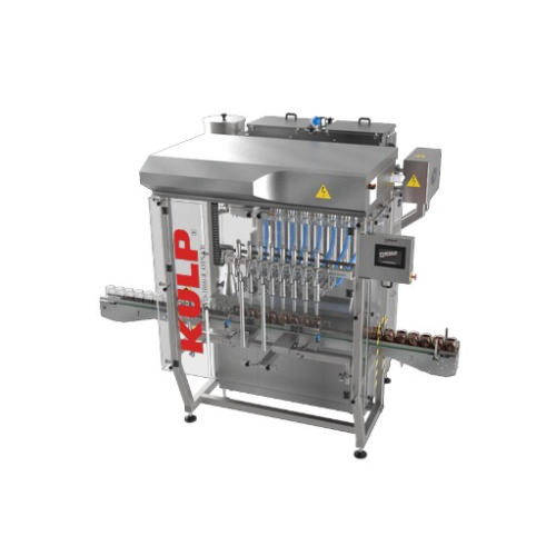 Plnicí systém pro kapalné a viskózní produkty s 8 hlavami