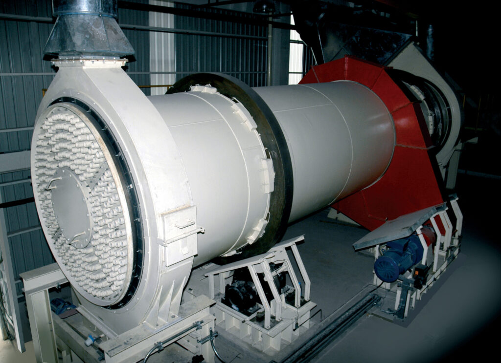 Rotary drum cooler for calcined gypsum products