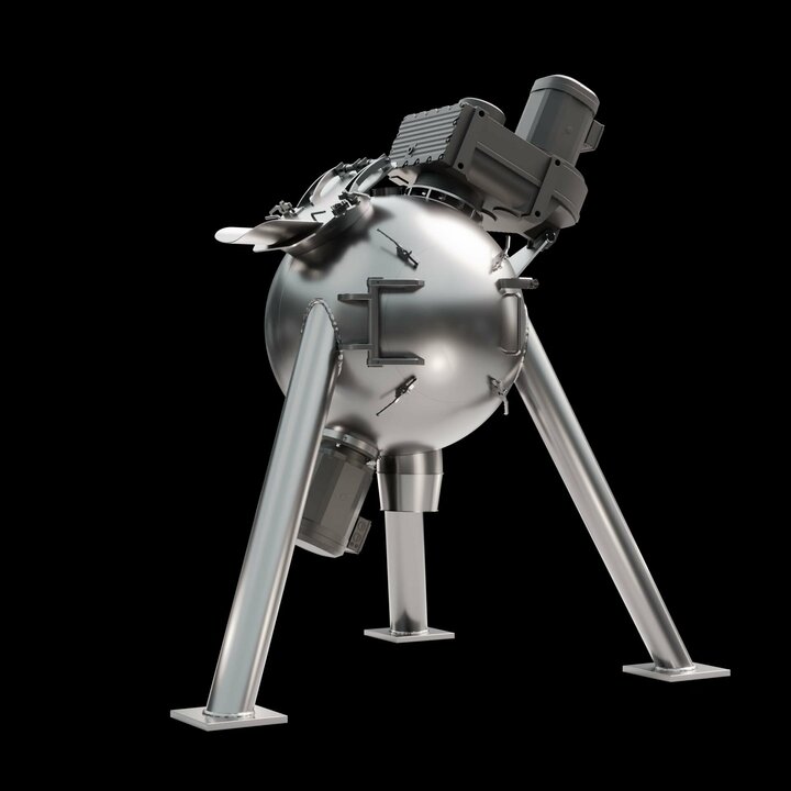 Inclined Spherical Mixer for Powders and Liquid Addition