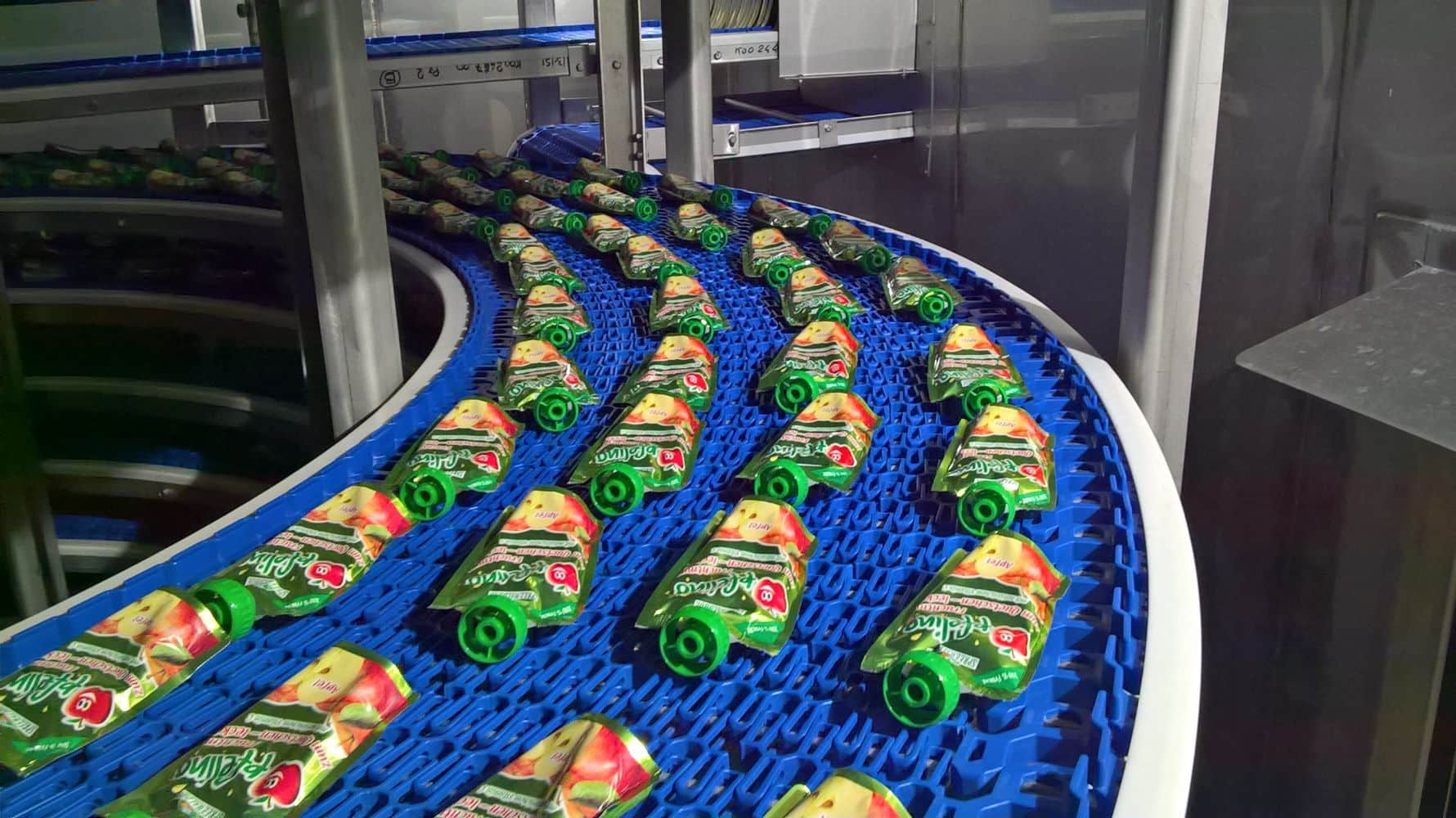 Pasteurization and Cooling Line for Spouted Fruit Pouches